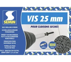 Semin Vis Auto Perceuse 25 mm - Fixation des Plaques de Plâtre sur l'Ossature - Intérieur - Boîte de 1000 Pièces (Lot de 3000)
