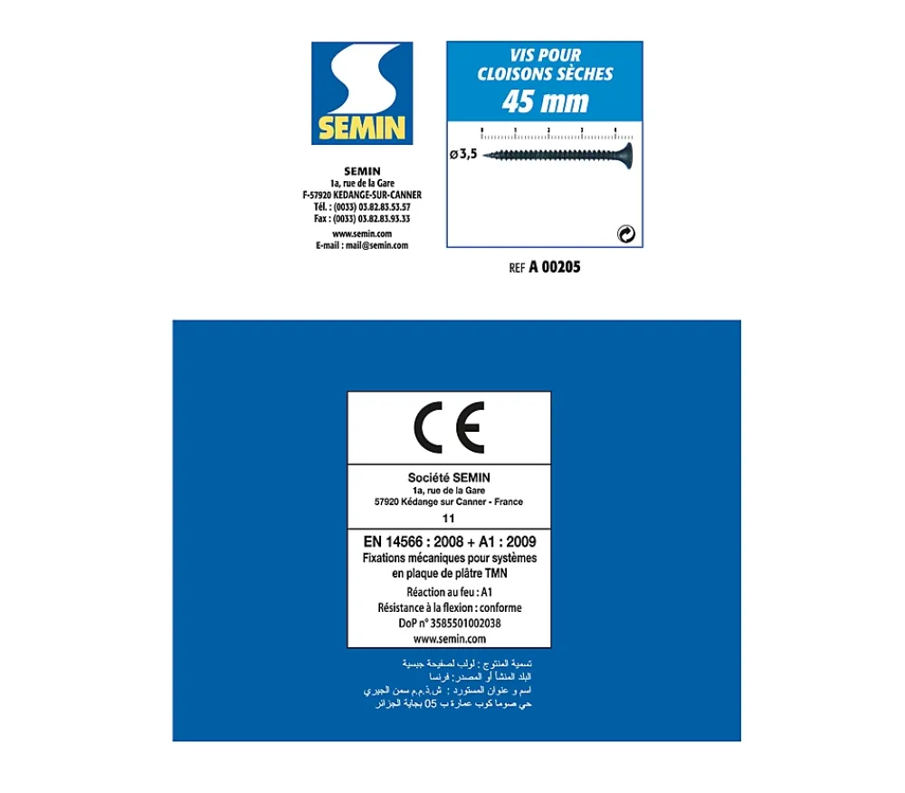 Semin Vis Pour Plaque De Plâtre-Vis Auto Perceuse 45 mm - Fixation des Plaques de Plâtre sur l'Ossature - Intérieur - Boîte de 1000 Pièces