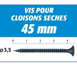Semin Vis Auto Perceuse 45 mm - Fixation des Plaques de Plâtre sur l'Ossature - Intérieur - Boîte de 1000 Pièces (Lot de 3000)