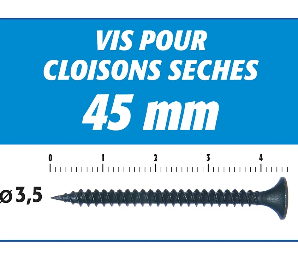 Semin Vis Auto Perceuse 45 mm - Fixation des Plaques de Plâtre sur l'Ossature - Intérieur - Boîte de 1000 Pièces (Lot de 5000)