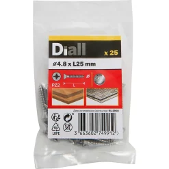 Diall Vis autoperceuses fraisées en acier inoxydable A2, 4,8x25 mm - 25 pièces