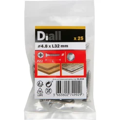 Diall Vis autoperceuses fraisées en acier inoxydable A2, 4,8x32 mm - 25 pièces