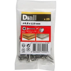 Diall Vis Pour Métal-Vis autoperceuses fraisées en acier inoxydable A2, 4,8x19 mm - 25 pièces