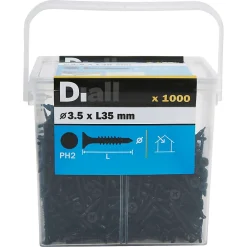Diall Vis autoperceuses pour plaque de plâtre, noir mat, 3,5x35 mm - 1000 pièces