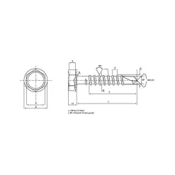 Lem Select Vis auto-perceuse tête Hexagonale avec embase 6,3 x 32 mm (sachet de 200)