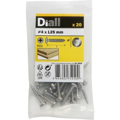 Diall Vis À Bois-Vis à bois cylindrique en acier inoxydable A4 pozidriv 4x25 mm - 20 pièces