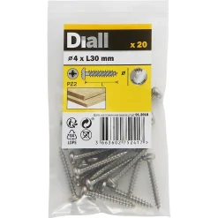 Diall Vis à bois cylindrique en acier inoxydable A4 pozidriv 4x30 mm - 20 pièces