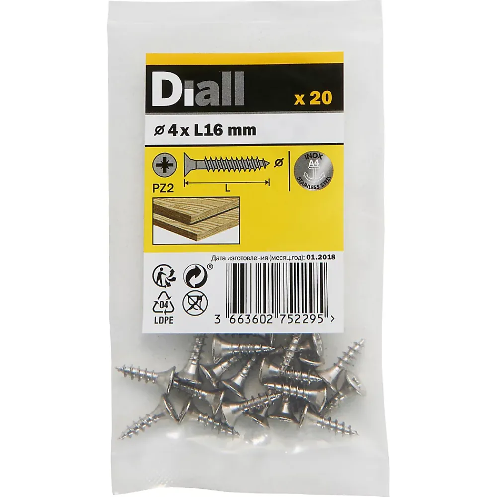 Diall Vis à bois en acier inoxydable A4 pozidriv 4x16 mm - 20 pièces