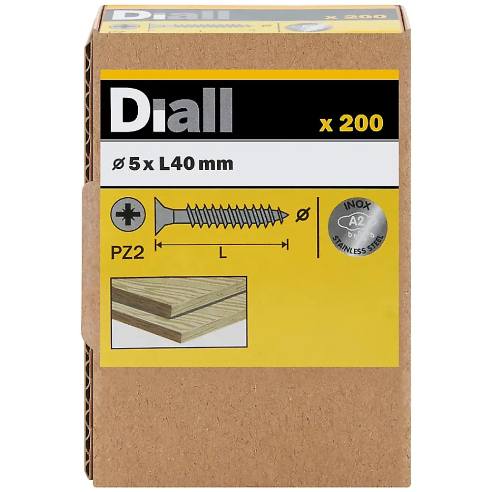 Diall Vis à bois en acier inoxydable A2 pozidriv 5x40 mm - 200 pièces