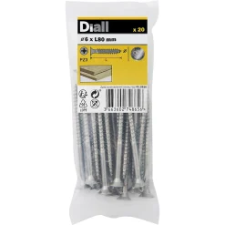 Diall Vis à bois en acier inoxydable A2 pozidriv 6x80 mm - 20 pièces