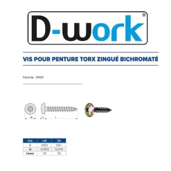 D-Work 100 Vis Bois pour Penture Torx 6 x 60 mm - Zingué Bichro -