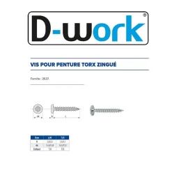 D-Work Vis Pour Terrasse-200 Vis Bois pour Penture Torx 6 x 50 mm - Zingué blanc -