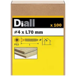 Diall Vis À Bois-Vis à bois pozidriv tête fraisée zinguée jaune 4x70 mm - 100 pièces