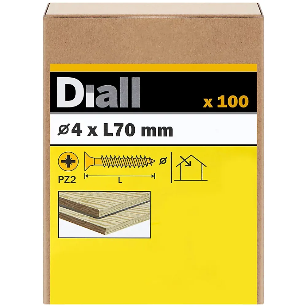 Diall Vis À Bois-Vis à bois pozidriv tête fraisée zinguée jaune 4x70 mm - 100 pièces