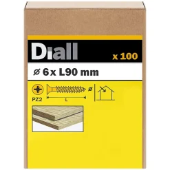 Diall Vis à bois pozidriv tête fraisée zinguée jaune 6x90 mm - 100 pièces