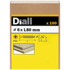 Diall Vis À Bois-Vis à bois pozidriv tête fraisée zinguée jaune 6x80 mm - 100 pièces