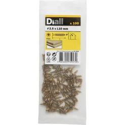 Diall Vis à bois pozidriv tête fraisée zinguée jaune 2.5x10 mm - 100 pièces