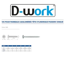 D-Work 500 Vis Bois Tête Cylindrique Pozidriv 3.5 x 40 mm - Zingué blanc -