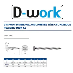 D-Work 100 Vis Bois Tête Cylindrique Pozidriv 5 x 45 mm - Inox A2 -