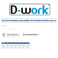 D-Work 100 Vis Bois Tête Fraisée Pozidriv 6 x 70 mm - Inox A4 -