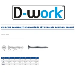 D-Work 500 Vis Bois Tête Fraisée Pozidriv 3 x 40 mm - Zingué blanc -