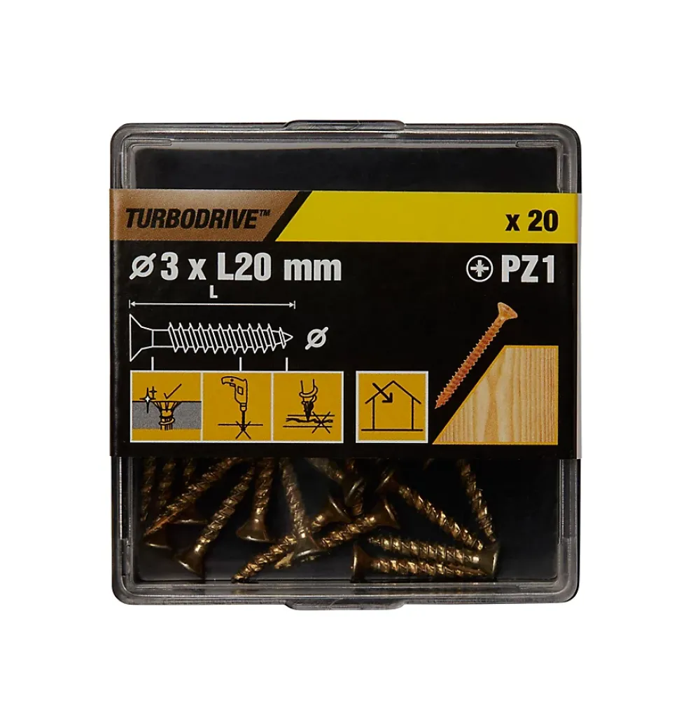 TurboDrive Vis à bois Premium pozidriv zinguée jaune 3x20 mm - 20 pièces