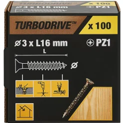 TurboDrive Vis à bois Premium pozidriv zinguée jaune 3x16 mm - 100 pièces