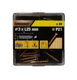 TurboDrive Vis à bois Premium pozidriv zinguée jaune 3x25 mm - 20 pièces