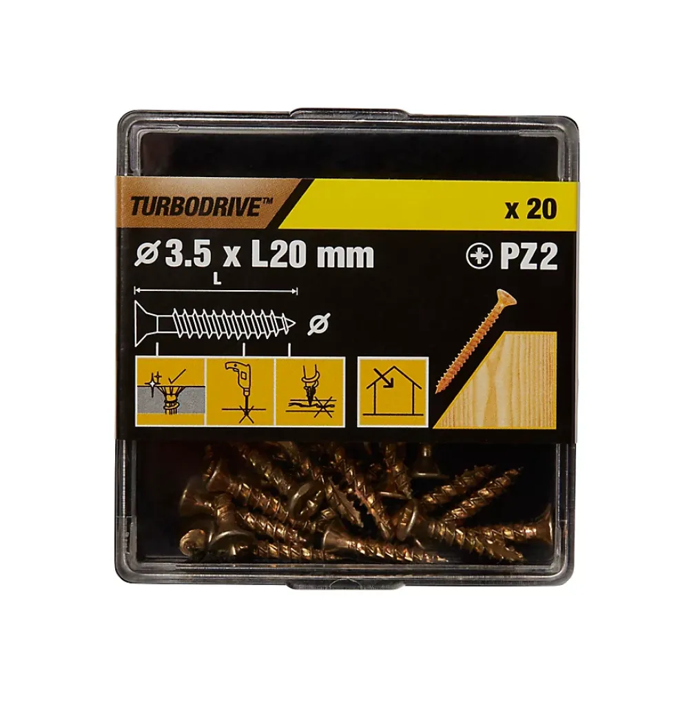 TurboDrive Vis à bois Premium pozidriv zinguée jaune 3.5x20 mm - 20 pièces