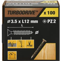 TurboDrive Vis À Bois-Vis à bois Premium pozidriv zinguée jaune 3.5x12 mm - 100 pièces