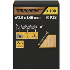 TurboDrive Vis à bois Premium pozidriv zinguée jaune 3.5x40 mm - 100 pièces