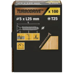 TurboDrive Vis À Bois-Vis à bois Premium torx zinguée jaune 5x25 mm - 100 pièces