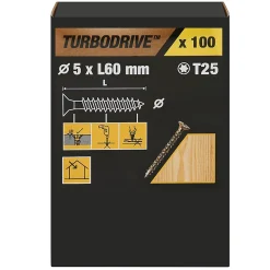 TurboDrive Vis à bois Premium torx zinguée jaune 5x60 mm - 100 pièces