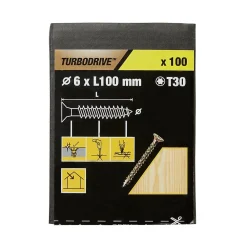 TurboDrive Vis À Bois-Vis à bois Premium torx zinguée jaune 6x100 mm - 100 pièces