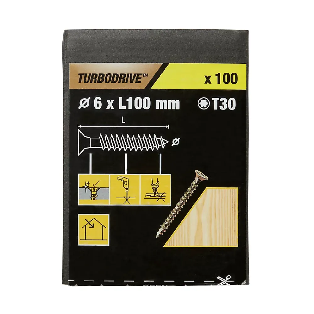 TurboDrive Vis À Bois-Vis à bois Premium torx zinguée jaune 6x100 mm - 100 pièces