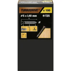 TurboDrive Vis à bois Premium torx zinguée jaune 5x40 mm - 100 pièces