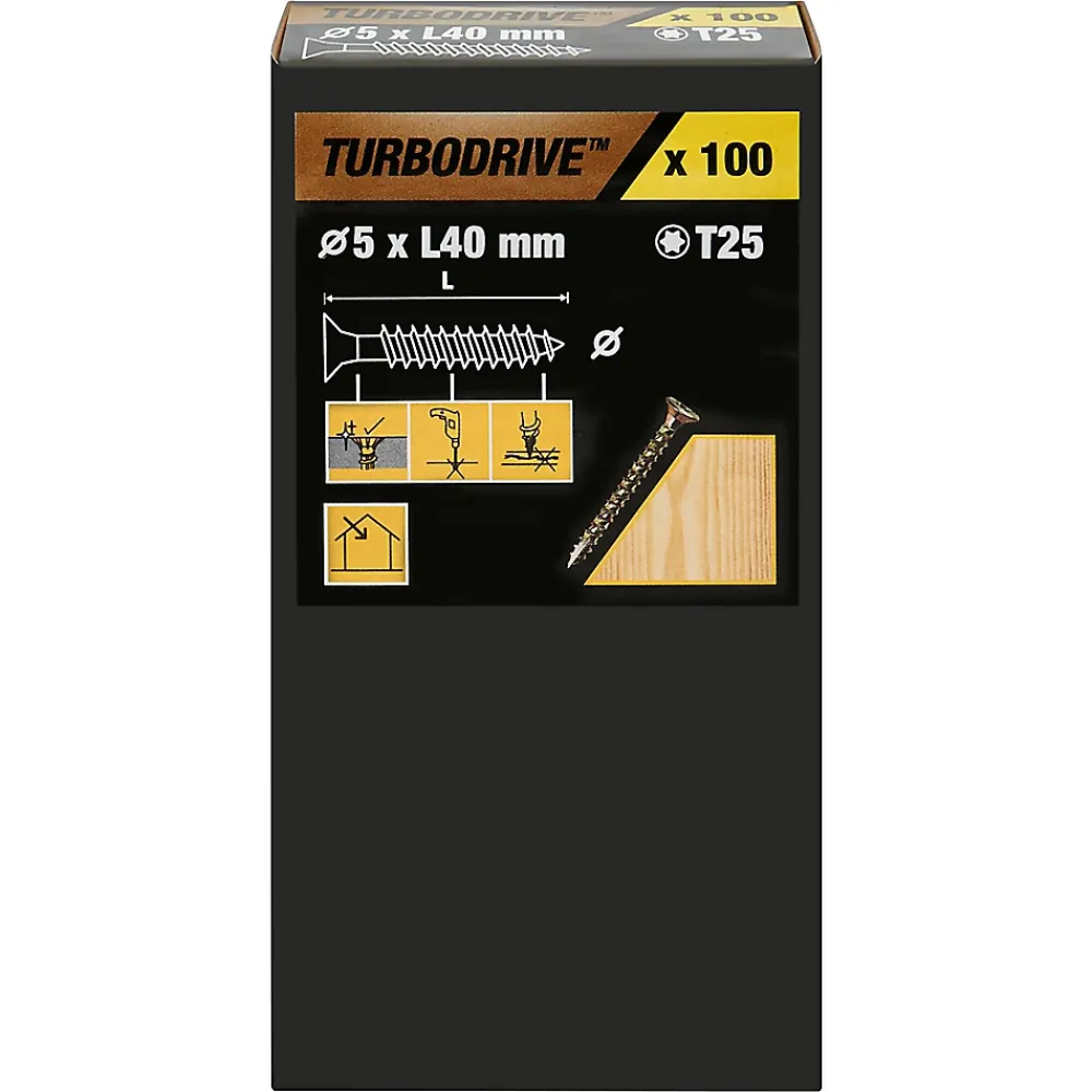 TurboDrive Vis à bois Premium torx zinguée jaune 5x40 mm - 100 pièces
