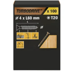 TurboDrive Vis à bois Premium torx zinguée jaune 4x60 mm - 100 pièces