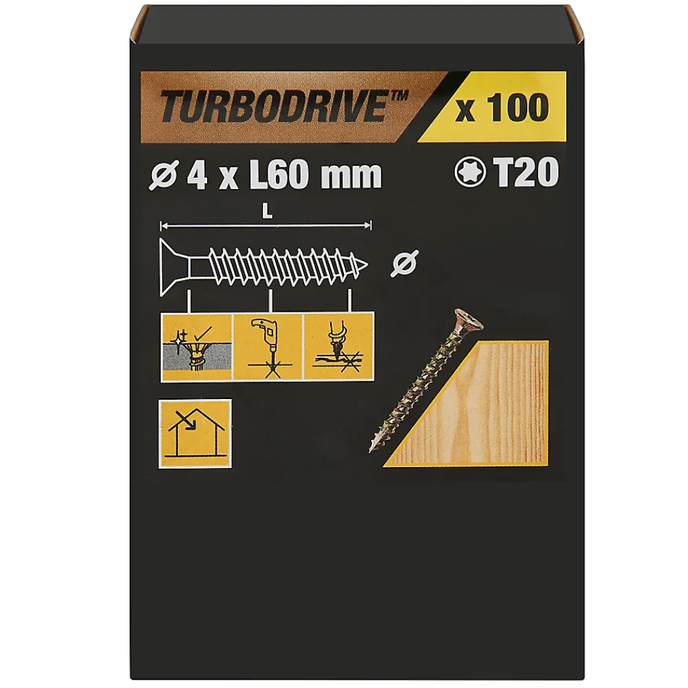 TurboDrive Vis à bois Premium torx zinguée jaune 4x60 mm - 100 pièces