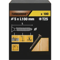 TurboDrive Vis à bois Premium torx zinguée jaune 5x100 mm - 100 pièces