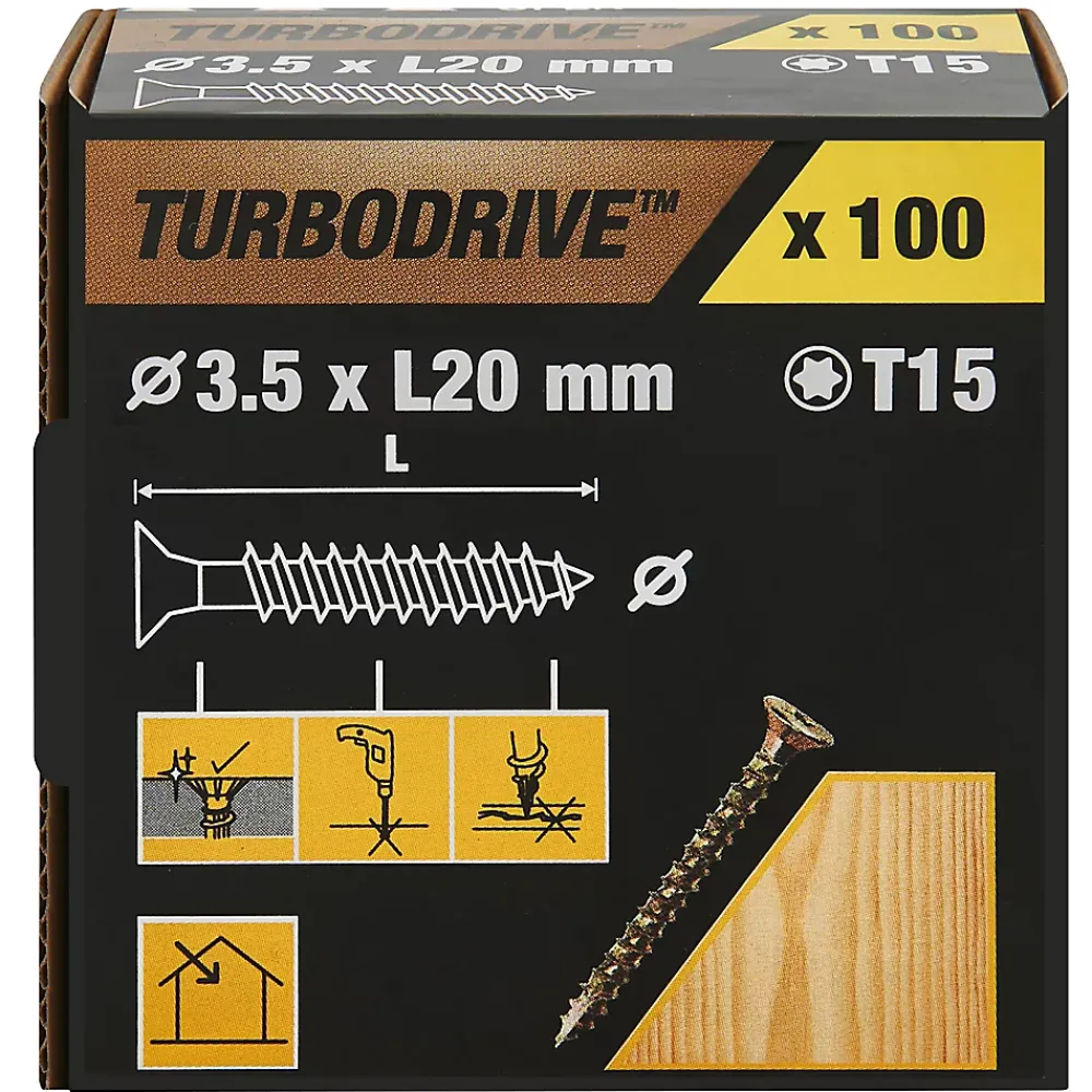TurboDrive Vis à bois Premium torx zinguée jaune 3.5x20 mm - 100 pièces