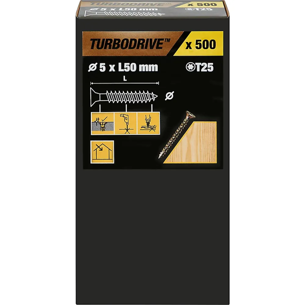 TurboDrive Vis À Bois-Vis à bois Premium torx zinguée jaune 5x50 mm - 500 pièces