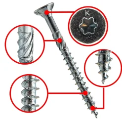 Klimas Vis D'Assemblage De Meuble-Vis à bois zinguée blanc - tête fraisée - filetage partiel - empreinte torx - pointe anti-fendage 5x60 - Boîte de 200