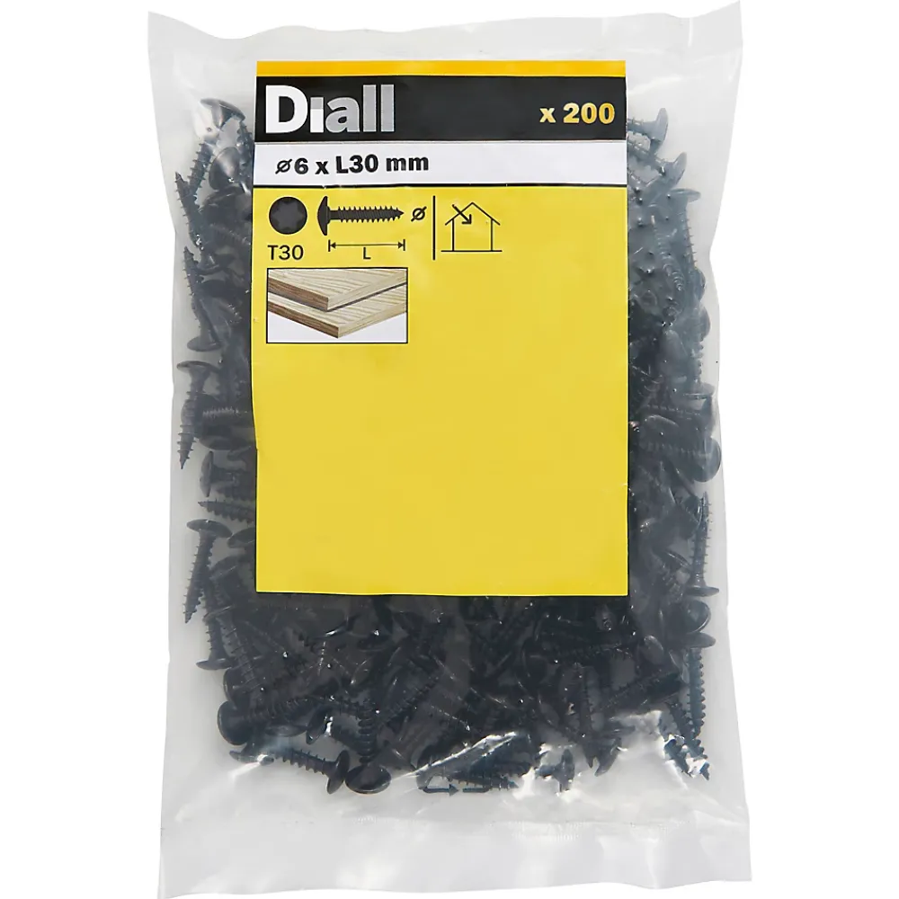 Diall Vis de charnière zinguée noire 6x30 mm - 200 pièces