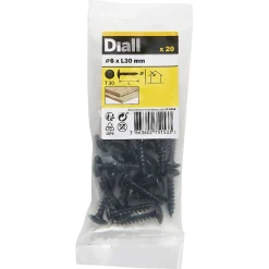 Diall Vis de charnière zinguée noire 6x30 mm - 20 pièces