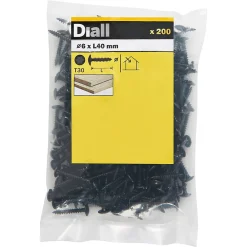 Diall Vis de charnière zinguée noire 6x40 mm - 200 pièces