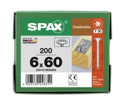 Spax France Vis À Bois-Vis de charpente tête ronde Spax Wirox 6 x 60 mm filetage total - 200 pièces