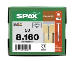 Spax France Vis de charpente tête ronde Spax Wirox 8 x 160 mm filetage partiel - 50 pièces