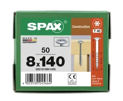 Spax France Vis de charpente tête ronde Spax Wirox 8 x 140 mm filetage partiel - 50 pièces