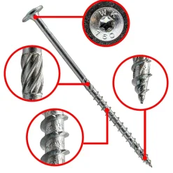 Klimas Vis À Double Filetage-Vis de construction bois à tête large Torx zinguées blanches 8 x 280 mm 50 pcs